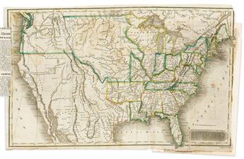 (MAP SCRAPBOOK.) Four mid-nineteenth-century hand-colored engraved folding maps tipped to text leaves from